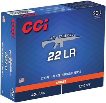 Picture of CCI 0956 AR Tactical Rimfire Ammo 22 LR, CPRN, 40 Grains, 1200 fps 300 Rounds, Boxed