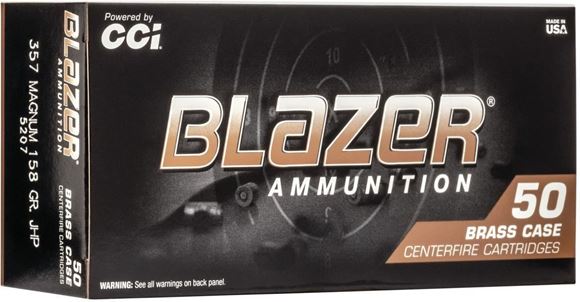 Picture of CCI 5207 Blazer Brass Centerfire Pistol Ammo 357 MAG, JHP, 158 Gr 1250 fps, 50 Rnd, Boxed