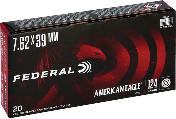 Picture of Federal American Eagle Rifle Ammo - 7.62x39mm Soviet, 124Gr, FMJ, 20rds Box