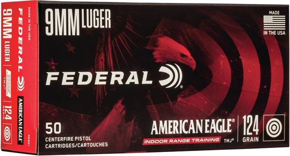 Picture of Federal AE9N1 American Eagle Pistol Ammo 9mm Luger 124Gr 50Rnd TMJ