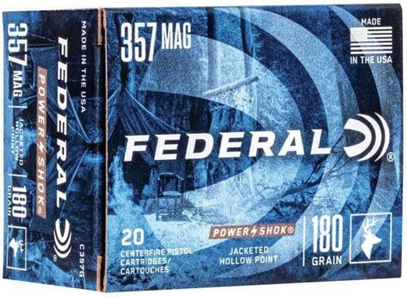 Picture of Federal C357G Power-Shok Pistol Ammo 357 MAG, JHP, 180 Gr, 1080 fps 20 Rnd, Boxed