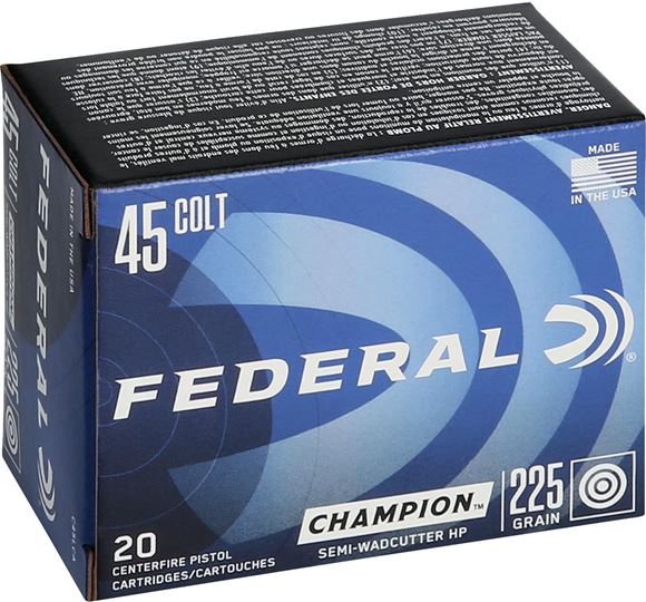 Picture of Federal C45LCA Champion Target Pistol Ammo 45 LC, SWCHP, 225 Gr 830 fps, 20 Rnd, Boxed