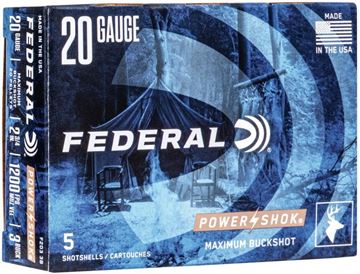 Picture of Federal Power-Shok Shotgun Ammo - 20Ga, 2-3/4'', MAX DE, #3 Buck, 20 Pellets, 1200fps, 5rds Box