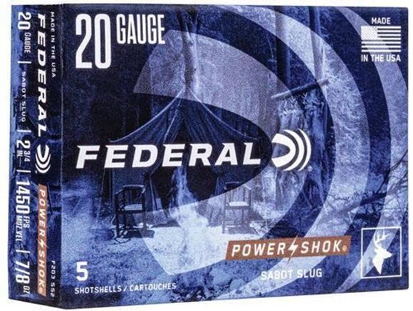 Picture of Federal F203 SS2 Power-Shok Sabot Slugs 20 GA, 2-3/4 in, 7/8oz, 1450 fps, 5 Rnd per Box