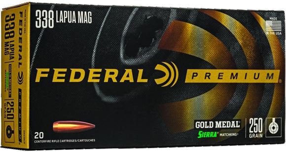 Picture of Federal GM338LM Gold Medal Rifle Ammo 338 LAPUA, SMK BTHP, 250 Grains, 2950 fps, 20, Boxed