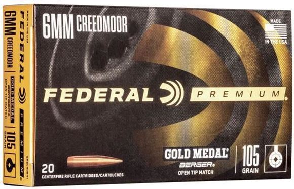 Picture of Federal GM6CRDBH1 Gold Medal Rifle Ammo 6MM Creedmoor 105 Grain Berger Hybrid Boat Tail Hollow Point 20 Rnd Per Box