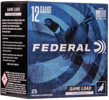 Picture of Federal H126 4 Game-Shok Upland - Hi-Brass Shotshell 12 GA, 2-3/4 in No. 4, 1-1/4oz, 3.69 Dr, 1330 fps, 25 Rnd per Box