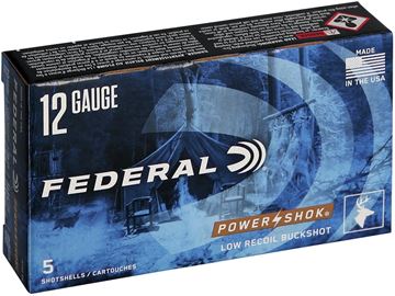 Picture of Federal Power-Shok Shotgun Ammo - 12Ga, 2-3/4'', Low Recoil, 00 Buck, 9 Pellets, 1140fps, 5rds Box