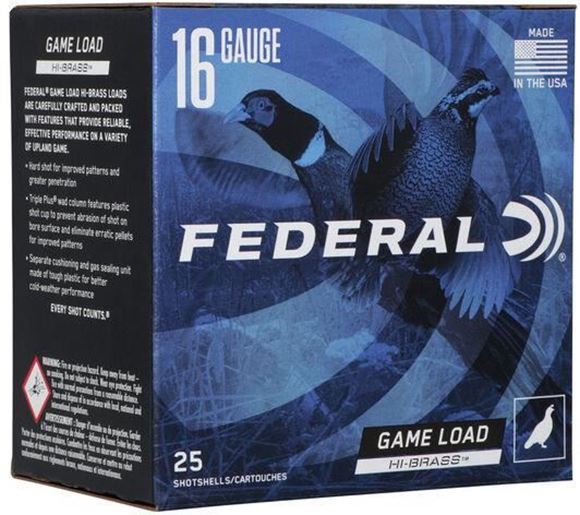 Picture of Federal H163 7.5 Game-Shok Upland - Hi-Brass Shotshell 16 GA, 2-3/4 in No. 7-1/2, 1-1/8oz, 3.22 Dr, 1295 fps