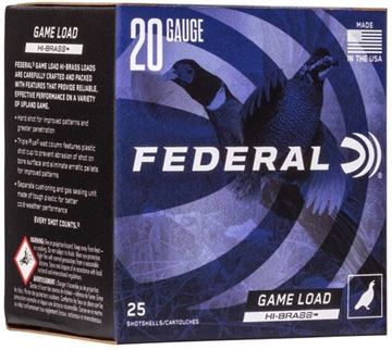 Picture of Federal H204 5 Game-Shok Upland - Hi-Brass Shotshell 20 GA, 2-3/4 in No. 5, 1oz, 2-3/4 Dr, 1220 fps, 25 Rnd per Box