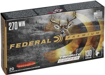 Picture of Federal P270TC1 Premium Trophy Copper Rifle Ammo 270 WIN, T-Copper 130 Grains, 3060 fps, 20, Boxed