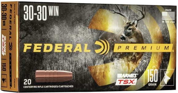 Picture of Federal P3030G Premium Barnes TSX Rifle Ammo, 30-30, 150 Grain, 20 Rounds Per Box