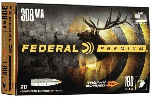 Picture of Federal P308TT1 Premium Vital-Shok Rifle Ammo 308 WIN, Trophy Bonded Tip, 180 Grains, 2620 fps, 20, Boxed