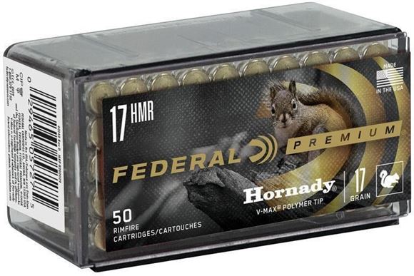 Picture of Federal Premium V-Shok Rimfire Ammo - 17 HMR, 17Gr, Hornady V-Max Polymer Tip, 50rds Box