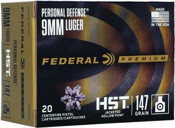 Picture of Federal P9HST2S Premium Personal Defense Pistol Ammo 9MM 147 GR HST JHP, 20/Box