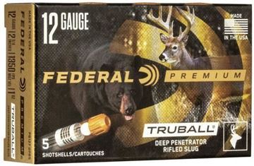 Picture of Federal Premium Vital-Shok TruBall Deep Penetrator Rifled Slug Load Shotgun Ammo - 12Ga, 2-3/4", Max Dram, 1oz, Truball Rifled Slug, 5rds Box, 1350fps