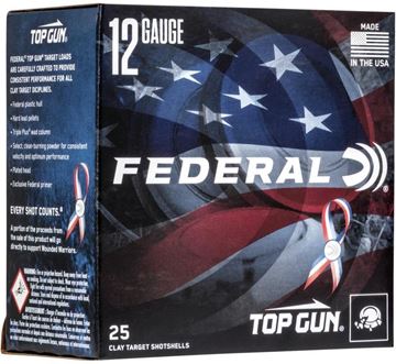 Picture of Federal TGL12US 8 Top Gun Target Shotshell 12 GA, 2-3/4 in, No. 8 1-1/8oz, 2-3/4 Dr, 1145 fps, Red/White/Blue Hull, 25 Rnd per Box