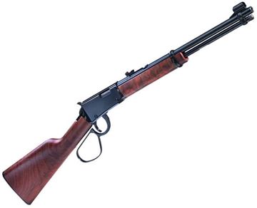 Picture of Henry Classic Carbine Rimfire Lever Action Rifle - 22 S/L/LR, 16", Blued, Straight-Grip American Walnut Stock, 15rds, Hooded Front & Adjustable Rear Sights