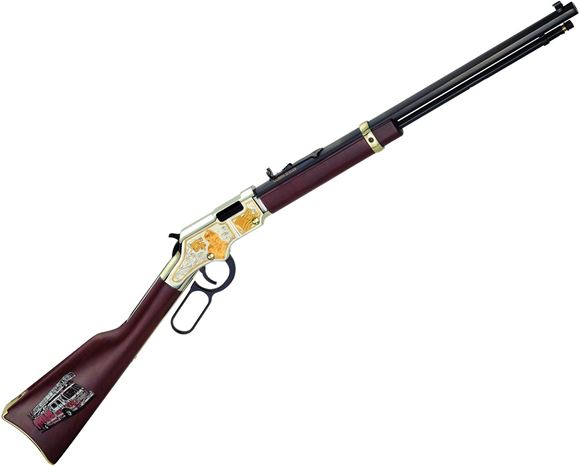 Picture of Henry H004FM Golden Boy Firefighter Tribute Edition Lever Rifle 22 LR Ambi, 20 in, Blued, Wood Stk, 16+1 Rnd