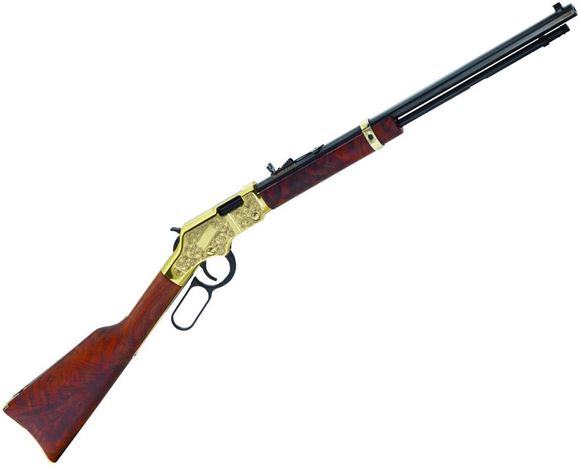 Picture of Henry H004MD3 Golden Boy Deluxe Engraved 3rd Edition Lever Rifle 22 WMR, Ambi, 20 in, Blued, Wood Stk, 12+1 Rnd