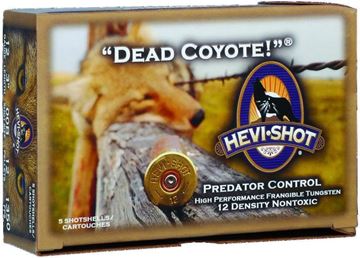 Picture of HEVI-Shot HS42213 Dead Coyote Shotgun Ammo 12 GA, 3 in, 00B, 12 Pellets, 1-3/8oz, 1350 fps, 5 Rnd, Boxed