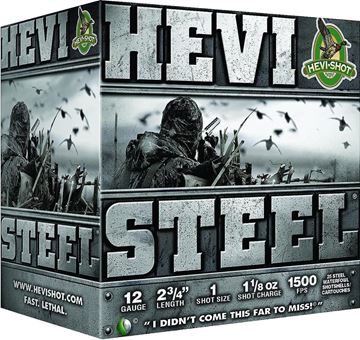 Picture of HEVI-Shot HS61222 Steel Shotshell 12 GA, 2-3/4 in, No. 2, 1-1/8oz 1500 fps, 25 Rnd per Box