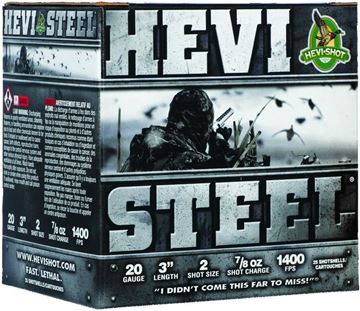 Picture of HEVI-Shot HS62002 Steel Shotshell 20 GA, 3 in, No. 2, 7/8oz, 1400 fps 25 Rnd per Box