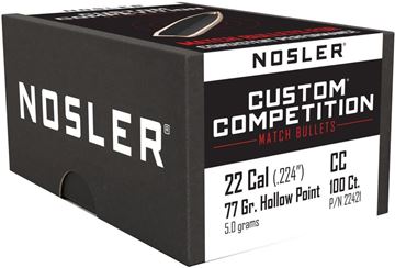 Picture of Nosler 22421 Custom Competition Rifle Bullets 22Cal 77Gr HPBT .224 100Bx