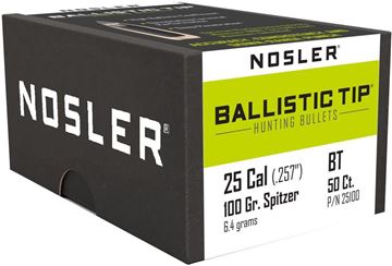 Picture of Nosler 25100 Rifle Bullets 25Cal 100Gr Ballistic Tip Spitzer .257 Blue Tip 50Bx