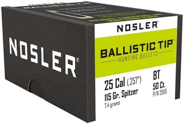 Picture of Nosler 25115 Rifle Bullets 25Cal 115 Gr Ballistic Tip Spitzer .257 Blue Tip 50Bx