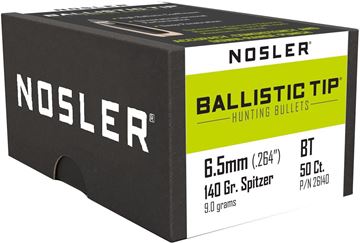 Picture of Nosler 26140 Rifle Bullets 6.5mm 140gr Ballistic Tip 50 Ct