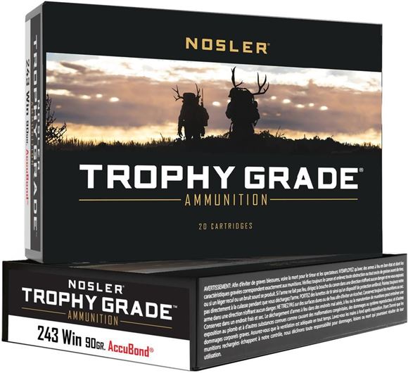 Picture of Nosler 48263 Trophy Grade Rifle Ammo, 243 Winchester 90gr AccuBond (20 ct.)