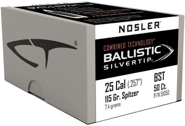 Picture of Nosler 51050 Rifle Bullets 25Cal 115Gr Ballistic Silvertip Spitzer .257 50Bx