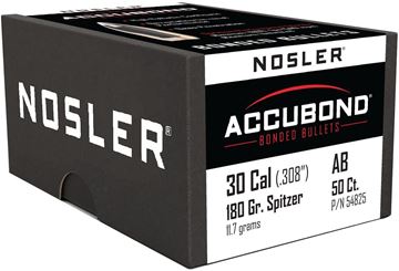 Picture of Nosler Bullets, AccuBond - 30 Caliber (.308"), 180Gr, Spitzer Point, 50ct Box