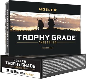 Picture of Nosler Custom Trophy Grade Rifle Ammo - 25-06 Rem, 100Gr, Partition, 20rds Box