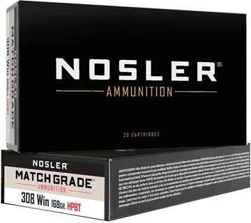 Picture of Nosler 60054 Match Grade Rifle Ammo 308 Winchester 168gr Custom Competition HPBT (20 ct.)