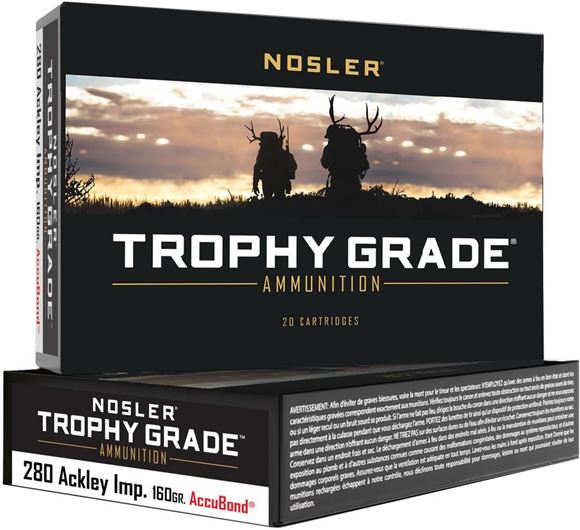 Picture of Nosler 60076 Trophy Grade Ammo, 280 Remington Ack. Imp. 160 Gr AccuBond 20 Rnd