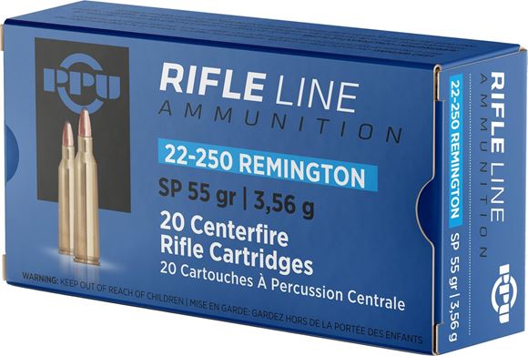 Picture of PPU PP22250 Rifle Ammo 22-250 REM SP 55gr