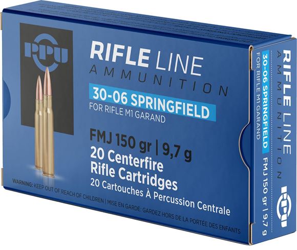 Picture of PPU PP3006G Rifle Ammo 30-06 Spring FMJ 150gr for M1 Garand 20 Rnd