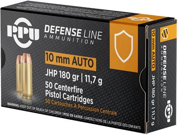 Picture of PPU PPD10 Defense Pistol Ammo 10mm Auto, JHP, 180 Gr, 50 Rnd