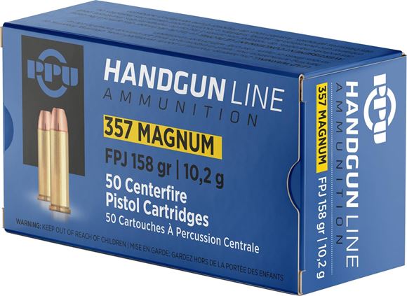 Picture of PPU PPH357MF Pistol Ammo 357 Magnum FPJ 158gr