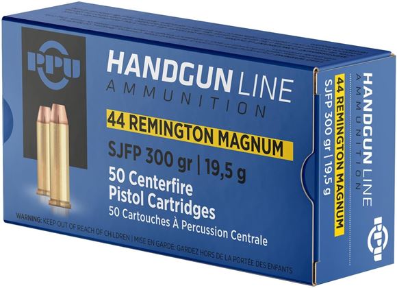 Picture of PPU PPH44MF Pistol Ammo 44 Rem Mag SJFP, 300 Gr, 50 Rnd