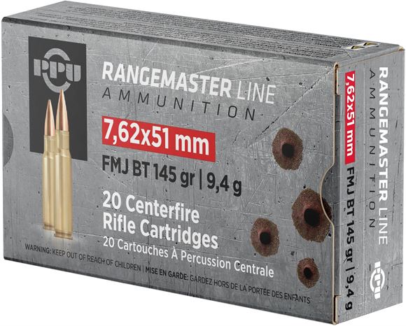 Picture of PPU PPRM762 Rangemaster Rifle Ammo 7.62x51, FMJBT, 145 Gr, 20 Rnd