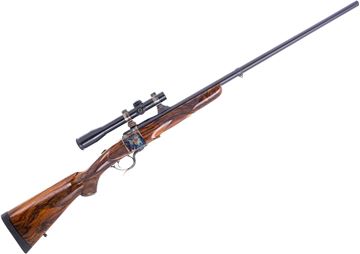 Picture of Used Dakota Model 10 Falling Block Rifle, 45 ACP, 26" Barrel, Hand Rubbed Oil Finish Walnut Stock, Schmidt Bender 1.5X15 Riflescope, Colour Case Hardened Receiver & Scope Rings, Good Condition