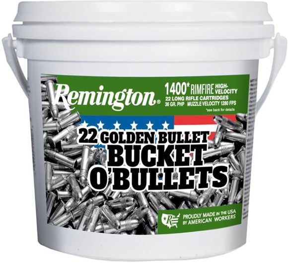 Picture of Remington Rimfire Ammo - Bucket O'Bullets 22 Golden Bullet, 22 LR, 36Gr, Plated HP, 1400rds Bucket, 1280fps