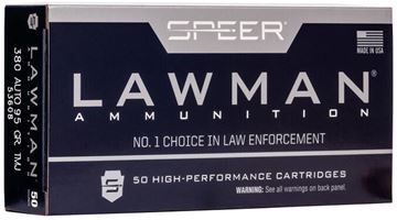 Picture of Speer 53608 Lawman Pistol Ammo 380 ACP, TMJ RN, 95 Gr, 950 fps, 50 Rnd Boxed